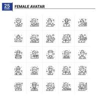 25 icône d'avatar féminin mis en arrière-plan vectoriel