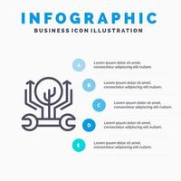 développement ingénierie croissance hack piratage ligne icône avec 5 étapes présentation infographie fond vecteur