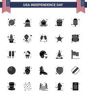 25 pack de glyphes solides usa de signes et symboles de la fête de l'indépendance de la crème glacée usa frites éléments de conception vectoriels usa day modifiables rapidement vecteur