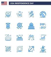 16 icônes créatives des États-Unis signes d'indépendance modernes et symboles du 4 juillet de l'anneau célébration des États-Unis football américain éléments de conception vectoriels modifiables de la journée des États-Unis vecteur