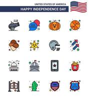 joyeux jour de l'indépendance usa pack de 16 lignes créatives remplies à plat de chapeau usa food day ball modifiable usa day vector design elements