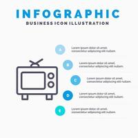 icône de ligne de média de télévision tv avec fond d'infographie de présentation en 5 étapes vecteur
