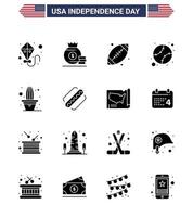 joyeux jour de l'indépendance 4 juillet ensemble de 16 glyphes solides pictogramme américain de plante cactus footbal uni baseball modifiable usa day vector design elements