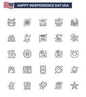 25 usa line pack de signes et symboles de la fête de l'indépendance de gate cake états de construction américain modifiable usa day vector design elements