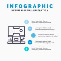 icône de la ligne de la salle du panneau de commande du centre de la cabine avec fond d'infographie de présentation en 5 étapes vecteur