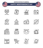 16 icônes créatives des états-unis signes d'indépendance modernes et symboles du 4 juillet de cole american indiana date calendrier modifiable usa day vector design elements