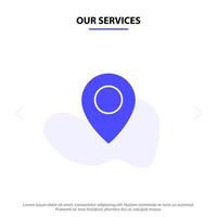 nos services twitter carte de localisation icône de glyphe solide modèle de carte web vecteur