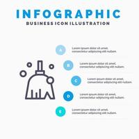 icône de ligne de balayage de nettoyage propre balai avec fond d'infographie de présentation en 5 étapes vecteur