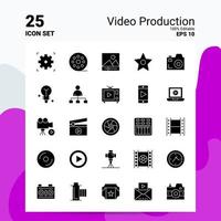 25 jeu d'icônes de production vidéo 100 eps modifiables 10 fichiers idées de concept de logo d'entreprise conception d'icône de glyphe solide vecteur