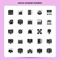 ensemble d'icônes d'affaires d'économie numérique solide 25 ensemble d'icônes noires de conception de style de glyphe vectoriel ensemble d'idées d'affaires web et mobiles illustration vectorielle de conception