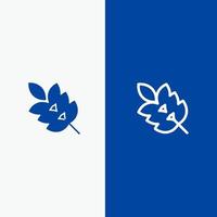 écologie feuille verte plante printemps ligne et glyphe icône solide bannière bleue ligne et glyphe icône solide bannière bleue vecteur