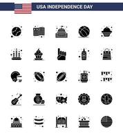 25 usa solide glyphe pack de signes et symboles de la fête de l'indépendance du dessert usa bâtiment football américain modifiable usa day vector design elements