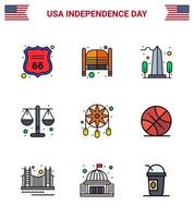 pack de 9 créatifs usa independance day liés plats remplis lignes d'échelle justice entrée cour usa modifiable usa day vector design elements