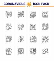 pack d'icônes épidémiques de coronavirus de 16 lignes sucer comme flacon alerte médicale virus hospitalier coronavirus viral 2019nov éléments de conception de vecteur de maladie