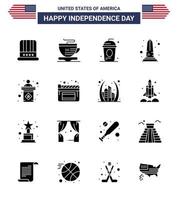 pack de 16 glyphes solides liés à la fête de l'indépendance des états-unis créatifs des états-unis vecteur