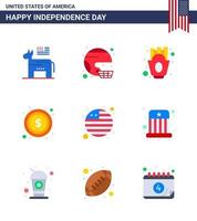 4 juillet usa joyeux jour de l'indépendance icône symboles groupe de 9 appartements modernes de signe argent état usa frites modifiables usa day vector design elements