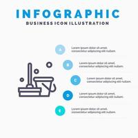 icône de ligne de balayage de nettoyage propre balai avec fond d'infographie de présentation en 5 étapes vecteur