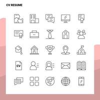 ensemble d'icônes de ligne de CV cv ensemble de 25 icônes conception de style minimalisme vectoriel icônes noires définies pack de pictogrammes linéaires