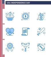 9 usa blue pack de signes et symboles de la fête de l'indépendance du texte usa fast american heart modifiable usa day vector design elements