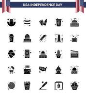 25 pack de glyphes solides des états-unis de signes et symboles de la fête de l'indépendance de l'amérique point de repère maison américaine place éléments de conception vectoriels modifiables de la journée des états-unis vecteur