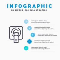 toucher le doigt doigt écran tactile bleu infographie modèle 5 étapes vecteur ligne icône modèle