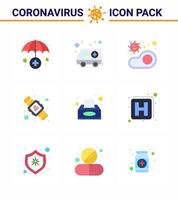 ensemble d'icônes covid19 pour l'infographie 9 pack de couleurs plates comme le lavage de serviettes alimentaires vingt mains hygiène coronavirus viral 2019nov éléments de conception de vecteur de maladie