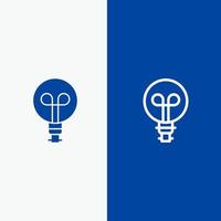ampoule ligne de conception et glyphe icône solide bannière bleue ligne et glyphe icône solide bannière bleue vecteur