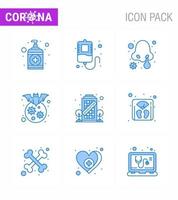 icônes de sensibilisation au coronavirus 9 icône bleue virus corona liée à la grippe telle que la maladie à coronavirus porteur du virus coronavirus viral 2019nov éléments de conception de vecteur de maladie