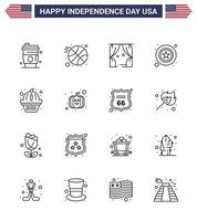 16 icônes créatives des États-Unis signes d'indépendance modernes et symboles du 4 juillet des États signe de loisirs américain police éléments de conception vectoriels modifiables de la journée des États-Unis vecteur