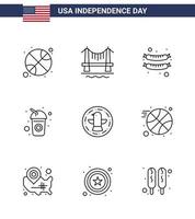 pack d'icônes vectorielles stock de 9 signes et symboles de ligne de la journée américaine pour la célébration des aliments américains soda cola modifiables éléments de conception vectorielle de la journée des états-unis vecteur
