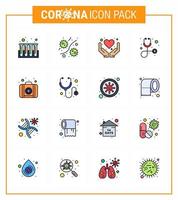 16 kit d'illustrations vectorielles pandémiques de virus corona ligne remplie de couleur plat stéthoscope virus soins de santé coronavirus viral 2019nov éléments de conception de vecteur de maladie