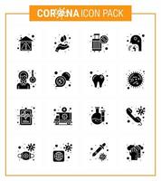 coronavirus 16 icône noire en glyphe solide sur le thème de l'épidémie corona contient des icônes telles que l'homme de la gorge se lavant les soins de santé arrêter les éléments de conception de vecteur de maladie virale coronavirus 2019nov