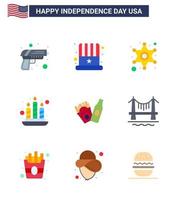 joyeux jour de l'indépendance usa pack de 9 appartements créatifs d'hommes de bouteille américains allumer des bougies modifiables usa day vector design elements