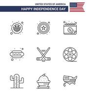 usa independance day line ensemble de 9 pictogrammes usa du sport hokey calendrier hot i dog modifiable usa day vector design elements