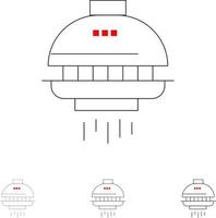 navette spatiale vaisseau spatial ovni jeu d'icônes de ligne noire audacieuse et mince vecteur