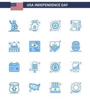 ensemble de 16 icônes de la journée des états-unis symboles américains signes de la fête de l'indépendance pour les états-unis vecteur