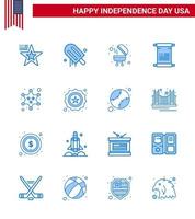pack bleu de 16 symboles de la fête de l'indépendance des états-unis de l'insigne de police barbecue usa texte modifiable usa day vector design elements