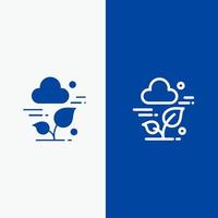 plante nuage feuille technologie ligne et glyphe icône solide bannière bleue ligne et glyphe icône solide bannière bleue vecteur