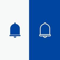 notification de cloche d'alerte ligne sonore et glyphe icône solide bannière bleue ligne et glyphe icône solide bannière bleue vecteur