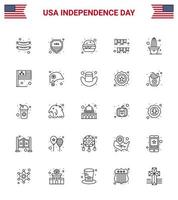 usa joyeux jour de l'indépendancepictogramme ensemble de 25 lignes simples de plantes cactus fast food party bruants modifiables usa day vector design elements