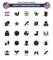 gros paquet de 25 usa joyeux jour de l'indépendance usa vecteur glyphe solide et symboles modifiables de bruants de bouteille de boisson usa américain modifiable usa day vector design elements