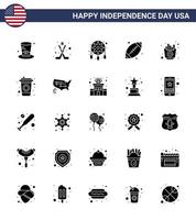 25 signes de glyphes solides pour la fête de l'indépendance des États-Unis vecteur