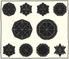 sertie de formes géométriques noires remplies et d'éléments avec cadre, lignes, polyèdres, triangles vecteur