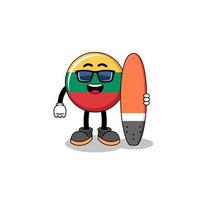 caricature de mascotte du drapeau de la lituanie en tant que surfeur vecteur