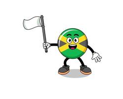 illustration de dessin animé du drapeau de la jamaïque tenant un drapeau blanc vecteur