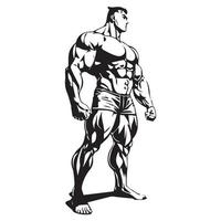 bodybuilder, illustration vectorielle de muscle homme contour noir vecteur