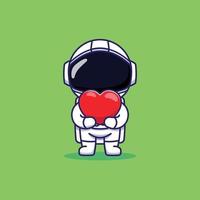 personnage d'astronaute mignon portant un ballon d'amour vecteur