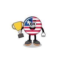mascotte de dessin animé du drapeau du libéria tenant un trophée vecteur