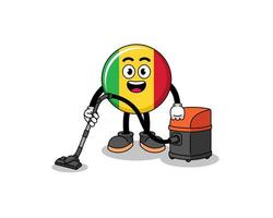 mascotte de personnage du drapeau du mali tenant un aspirateur vecteur