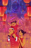 fête du nouvel an chinois en famille vecteur